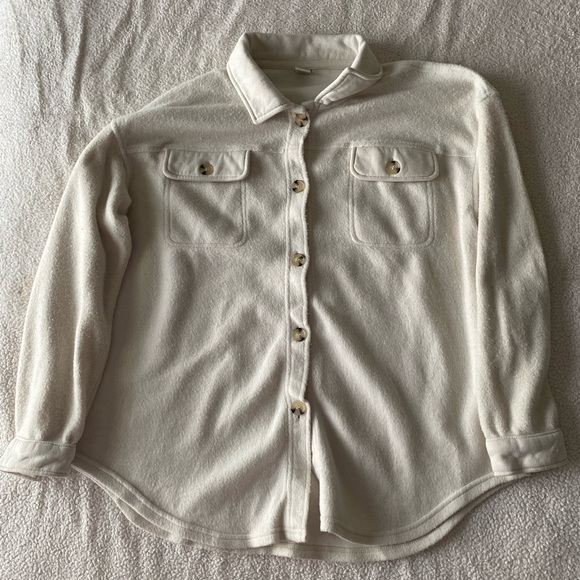 Wonderly Jackets & Blazers - Wonderly Cream Fleece Shacket Button Up Jacket Size L